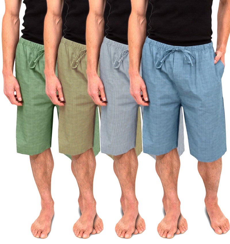 Andrew Scott Men's 3 Pack Soft Poplin Woven Pajama & Sleep Jam Cargo Short Lounge Pants (Large, 4 Pack- Blue/Olive Stripes & Check) - Image 1